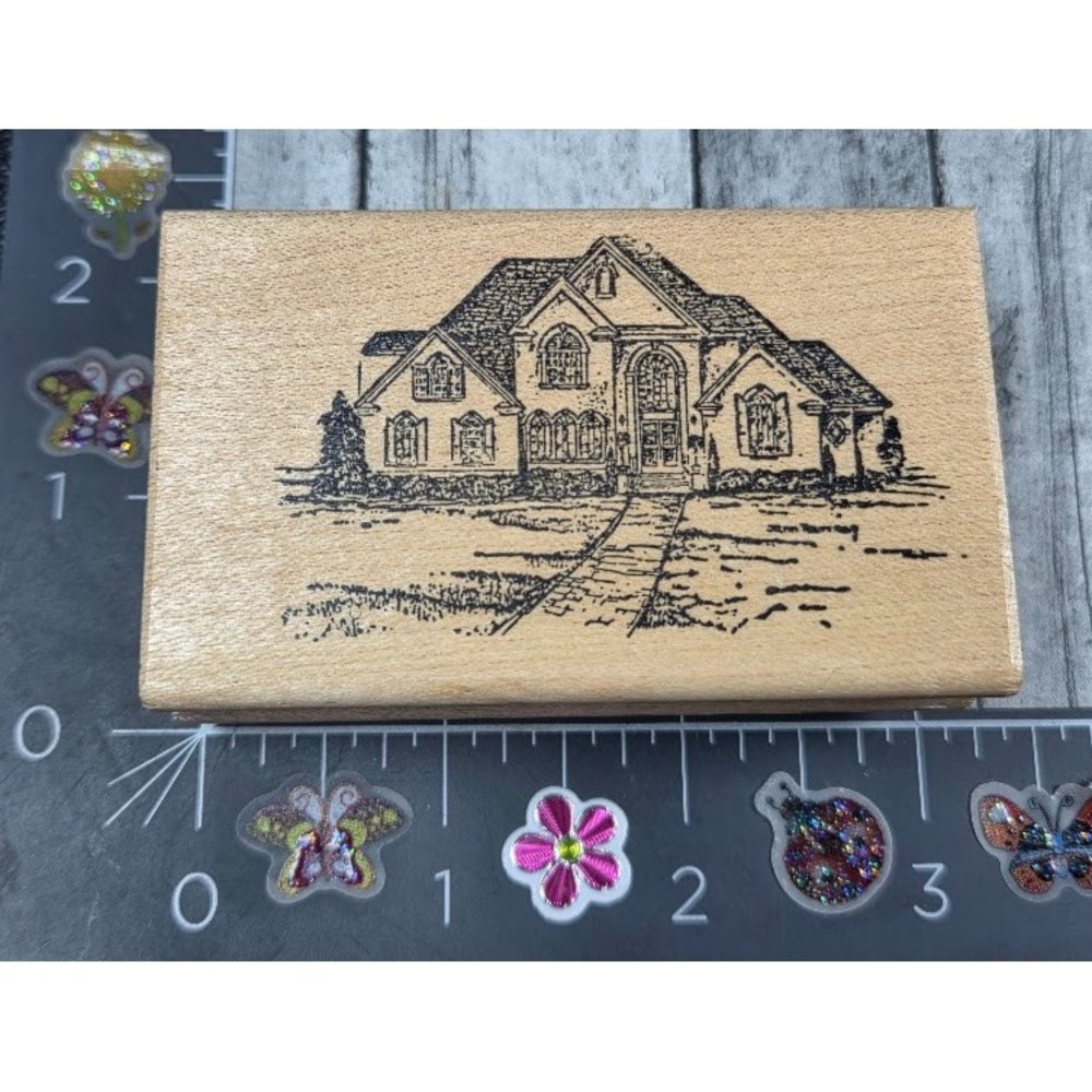 Appalachian Art House Home Scene Rubber Stamp Wood #D107